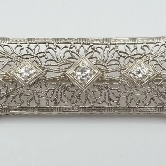 Beautiful Vintage 14K Karat Solid White Gold Designer Brooch With Diamonds